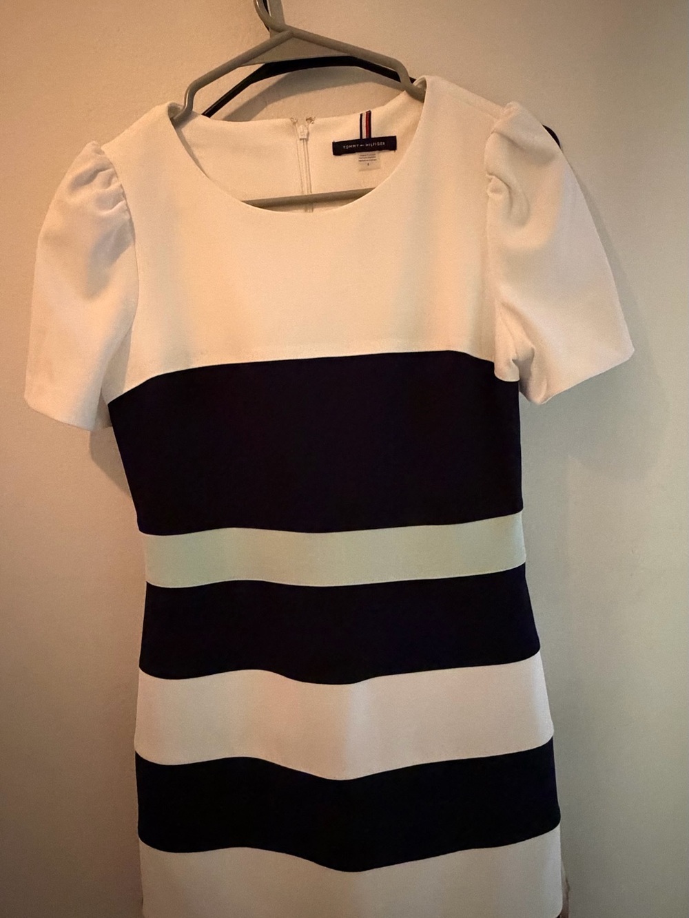 Tommy Hilfiger White and Navy Horizontal Stripe Mini Dress